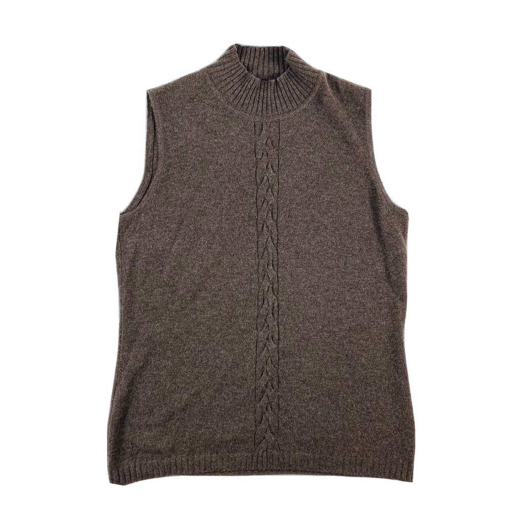 ST JOHN Boutique Pure Cashmere Sleeveless Sweater Brown Mock Neck Small